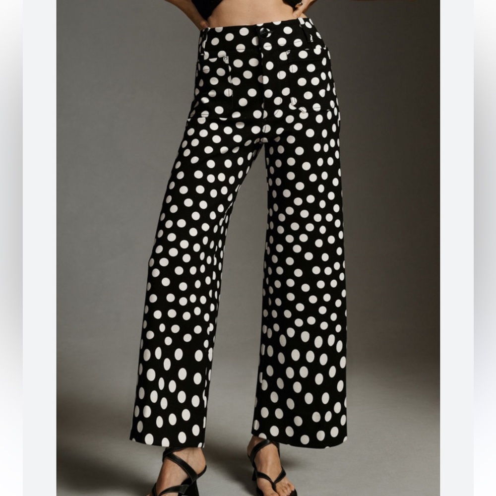 Maeve The Colette Anthropologie Wide Leg High Waisted Polka Dot 28